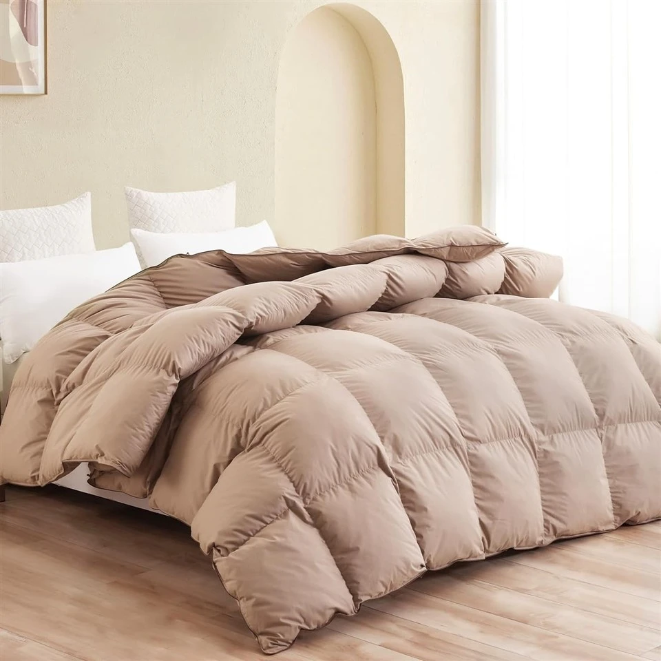 All-Season 75% Down Comforter King Size, Fluffy Duvet Insert With 8 Corner Tabs, Down Proof Cotton Blended Fabric And 3D Baffle Box Construction
